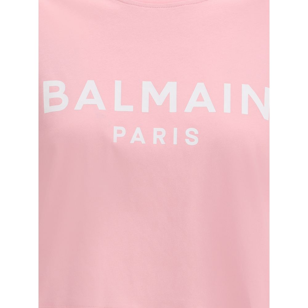Balmain Multicolor Cotton T-Shirt with iconic logo print, showcasing modern style and elegance.