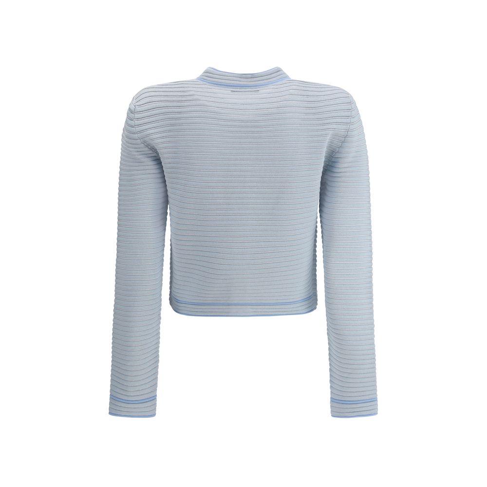 Balmain Light Blue Viscose Cardigan, back view showing ribbed texture and structured design for AW25 collection.