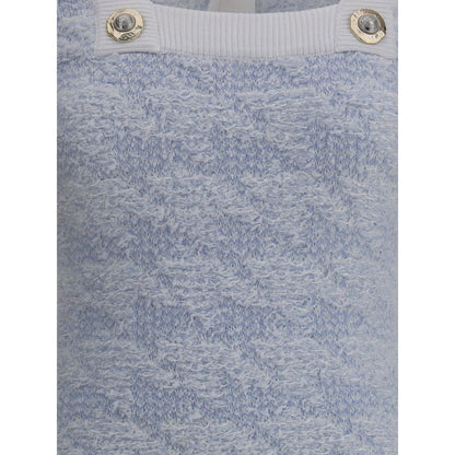 Close-up of Balmain Light Blue Polyamide Casual Dress with embossed button details, perfect for an elegant and sophisticated look.