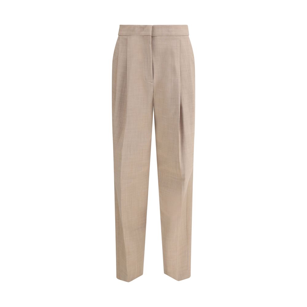 Fabiana Filippi Beige Fleece Wool Dress Pants with two darts and diamond detail, showcasing elegant and sophisticated style.