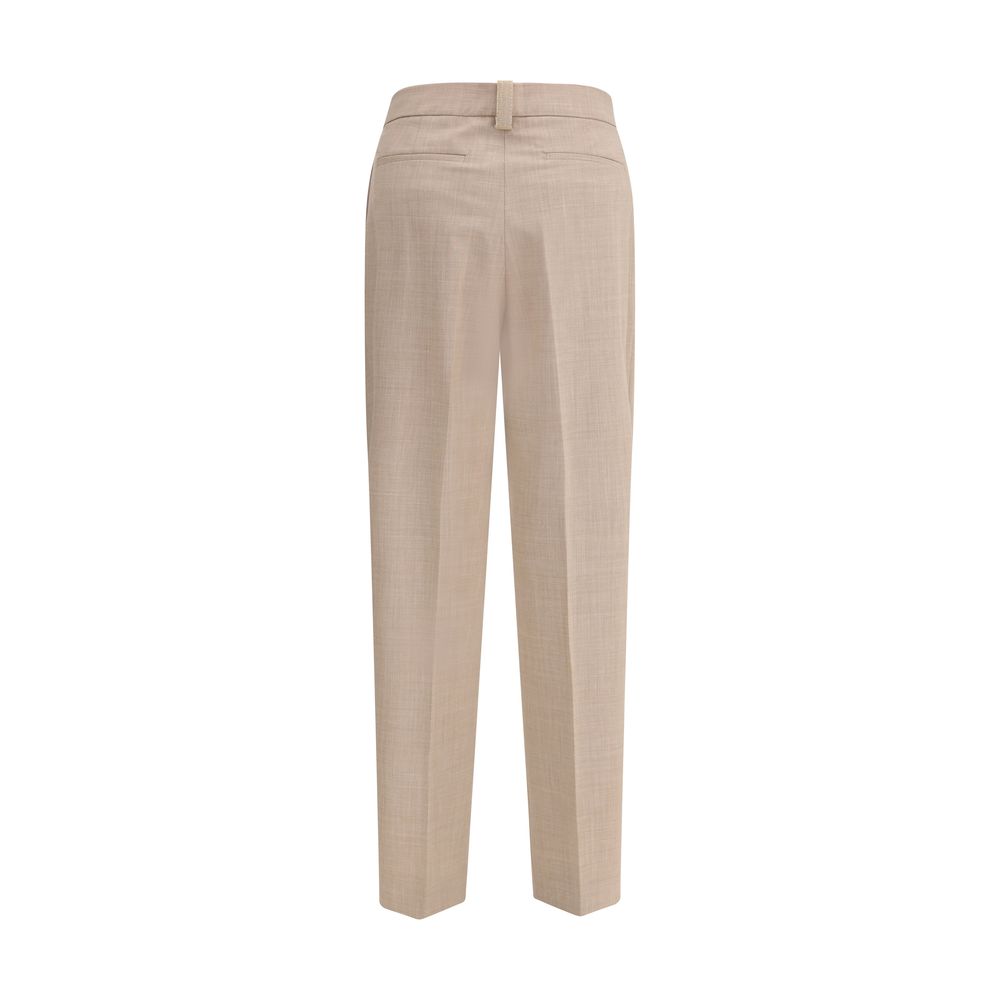 Fabiana Filippi Beige Fleece Wool Dress Pants with refined diamond loop detail and welt pockets, back view.