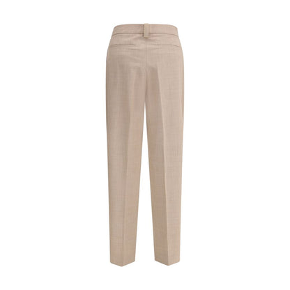 Fabiana Filippi Beige Fleece Wool Dress Pants with refined diamond loop detail and welt pockets, back view.