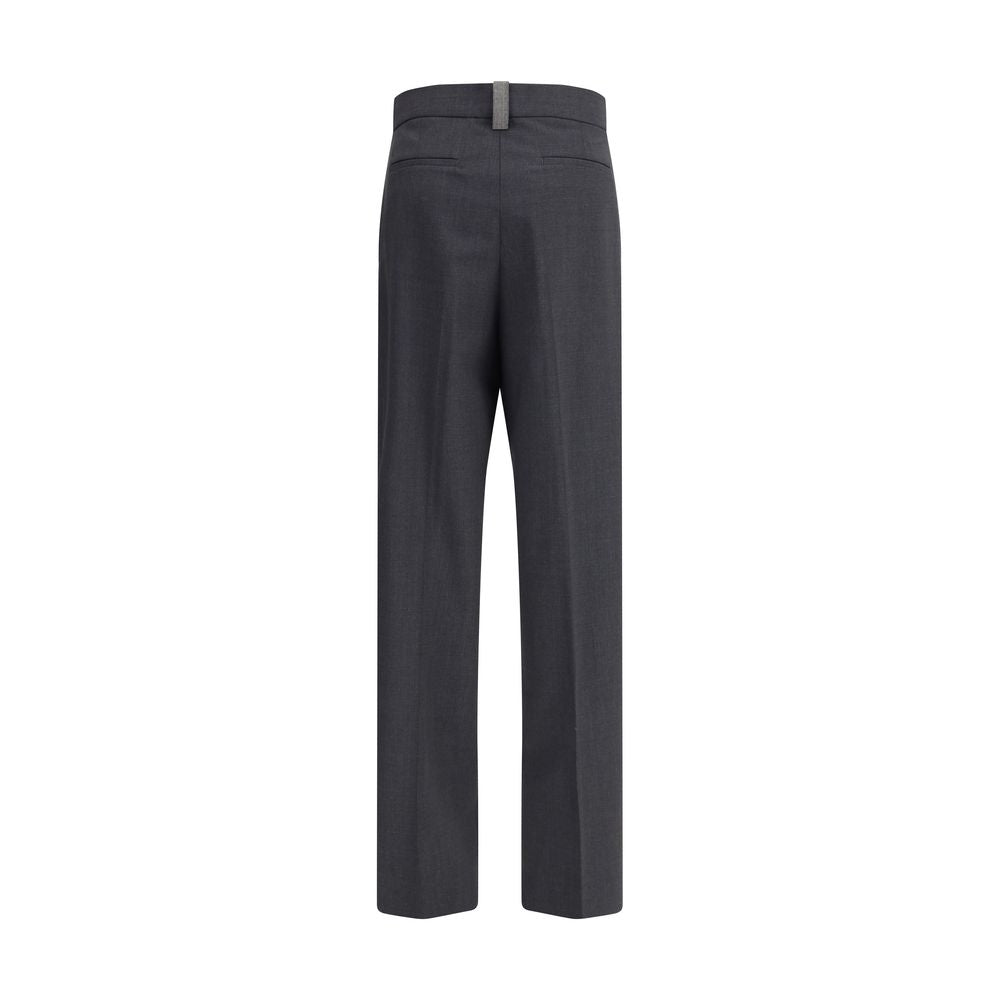 Back view of Fabiana Filippi Gray Fleece Wool Casual Pants with diamond thread loop detail and welt pockets for sophisticated style.