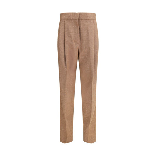 Fabiana Filippi Beige Fleece Wool Dress Pants with diamond thread loop detail and front darts, elegant Prince de Galles style.