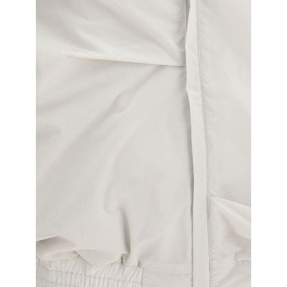 ALAINPAUL Gray Polyamide Full-Length Jacket showing soft draping and modern zipper detail, enhancing elegance and contemporary style.