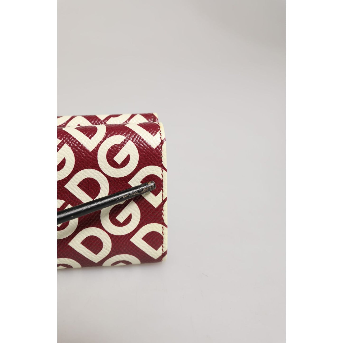 Dolce & Gabbana Burgundy Logo Print Calf Leather French Flap Card Holder Wallet
