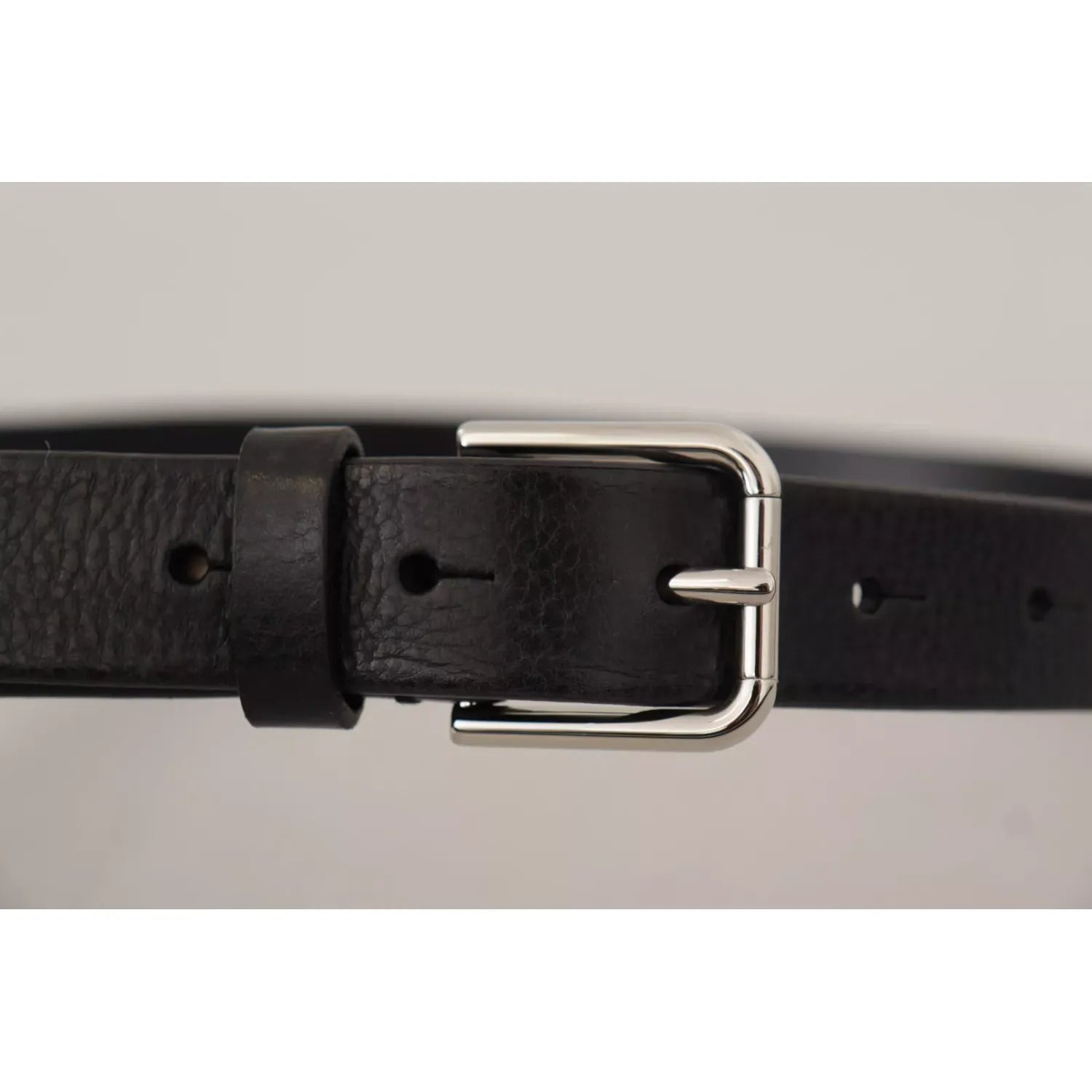 Dolce & Gabbana Calf Leather Silver Tone Black Metal Buckle Belt