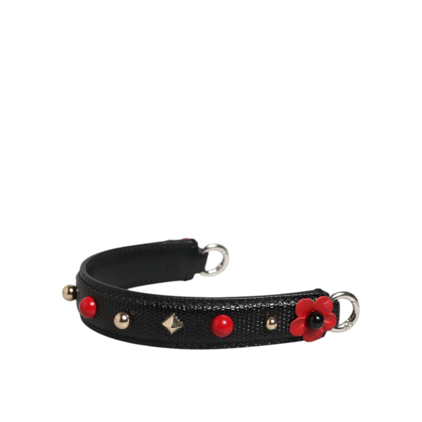 Dolce & Gabbana Black Embellished Leather Bag Handle Women Shoulder Strap