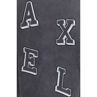 Axel Arigato Gray Cotton Sweatshirt with embroidered letter patches on organic cotton fabric, showcasing unique design details.