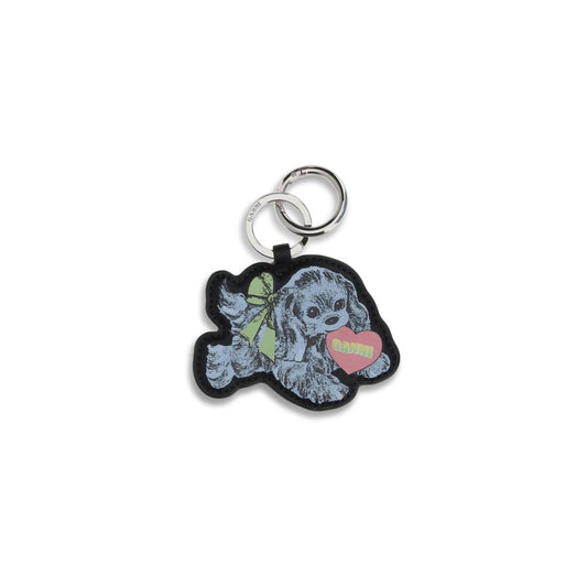 Ganni Multicolor Recycled Leather Keychain featuring a playful puppy design with silver clasp, perfect for keys or bags.
