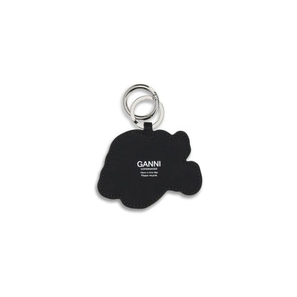 Ganni Multicolor Recycled Leather Keychain in puppy shape with silver clasp, optimal for accessorizing keys or bags with playful design.