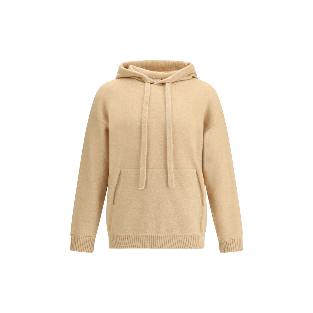 Laneus Beige Cashmere Hoodie with drawstring hood and pouch pocket