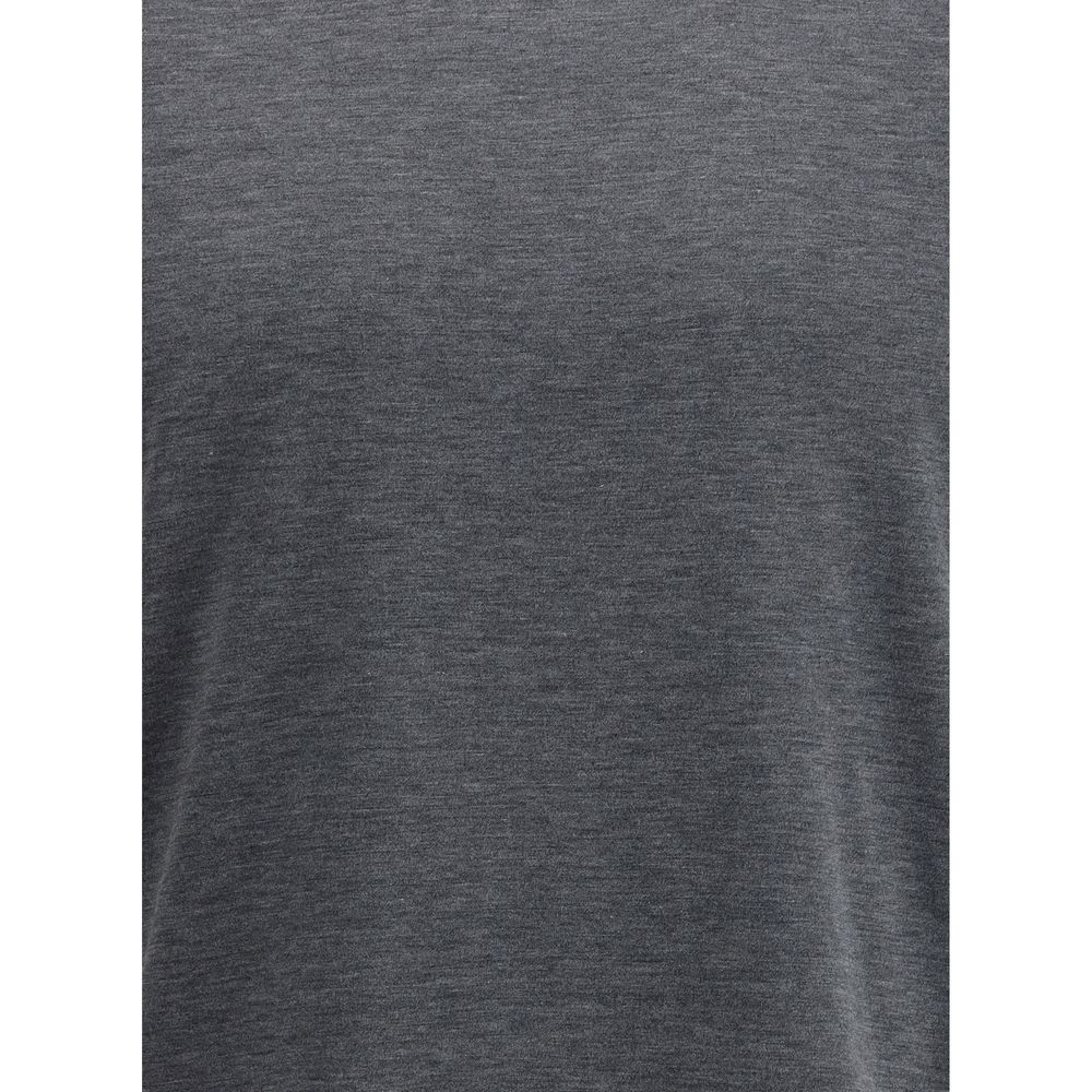 Brunello Cucinelli Gray Cotton T-Shirt, featuring refined silk, two-tone double layer hems, for a contemporary and elegant style.