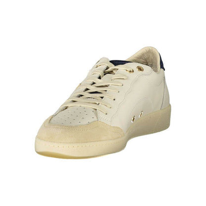 Blauer White Polyester Sneaker with laces, blue details, removable insole, and logo.