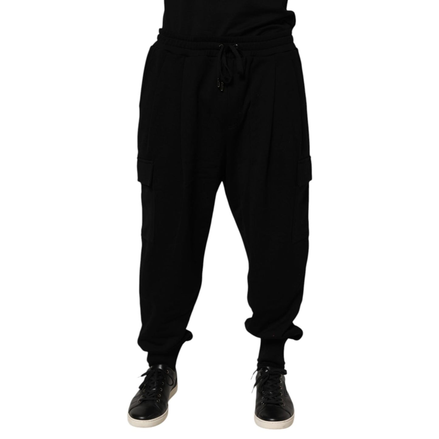 Dolce & Gabbana Black Cotton Blend Cargo Joggers Drawstring Pants