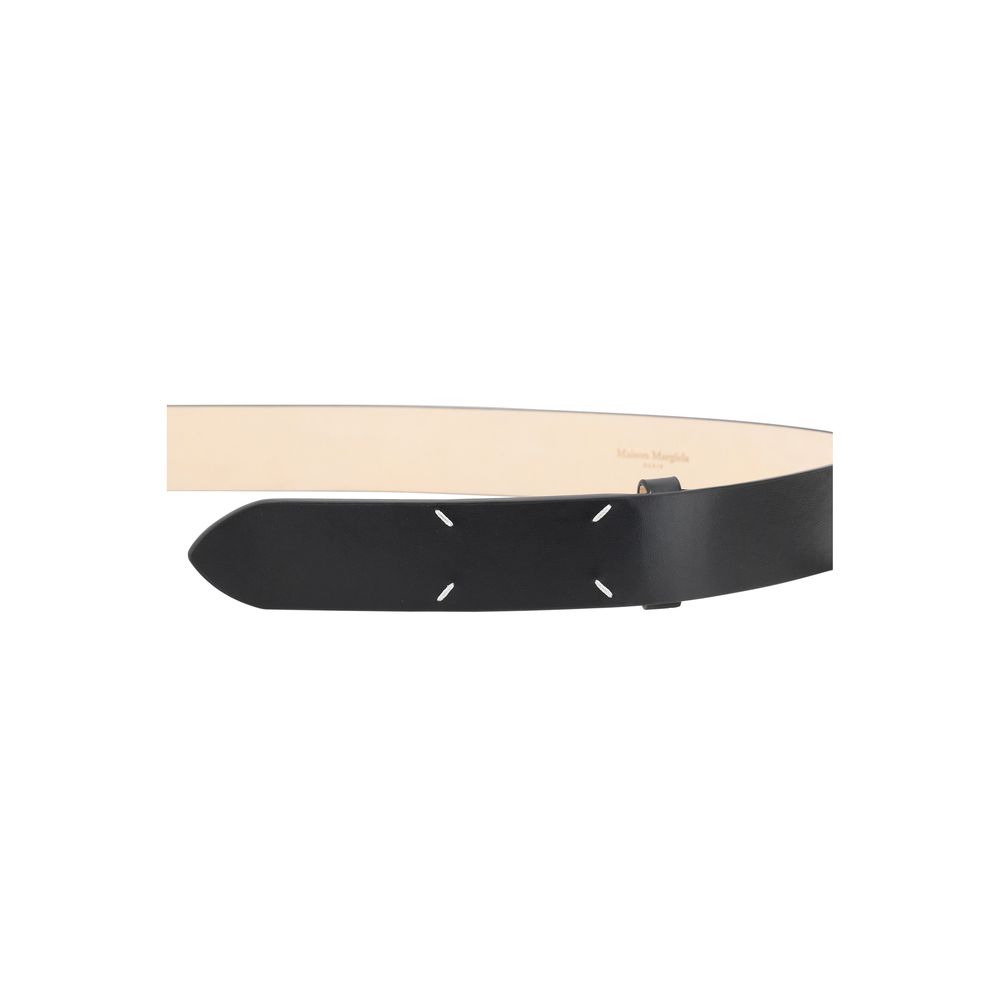 Margiela Black Calf Leather Bos Taurus Regular Belt with contrast stitching and hinged closure for elegance and practicality.