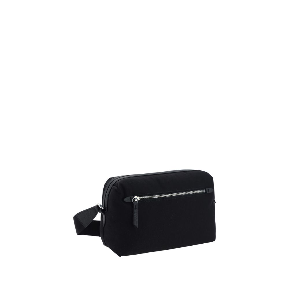 Margiela Black Nylon Shoulder Bag with calfskin leather inserts and adjustable strap, AW25 season, 29x29x12 dimensions.