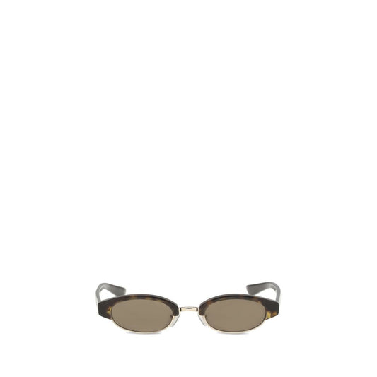 Alexander McQueen Brown Acetate Sunglasses with narrow oval silhouette and semi-rimless frame for AW25 collection.