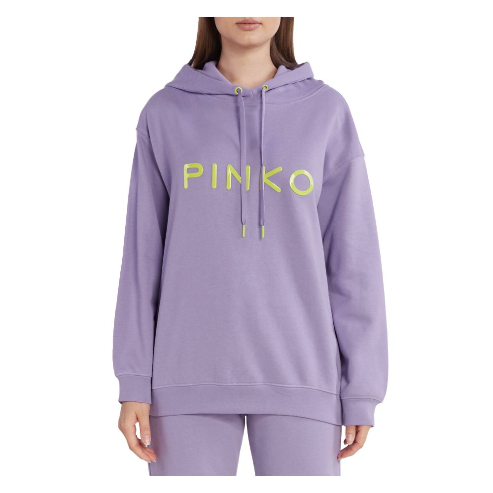 PINKO Purple Cotton Women Sweater with bold rubber logo print, showcasing luxury and comfort for trendsetters in casual chic style.