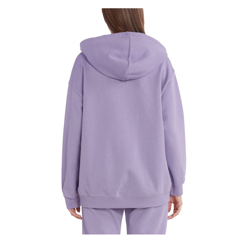 Back view of a PINKO Purple Cotton Women Sweater showing its hoodie and relaxed fit design.