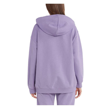 Back view of a PINKO Purple Cotton Women Sweater showing its hoodie and relaxed fit design.