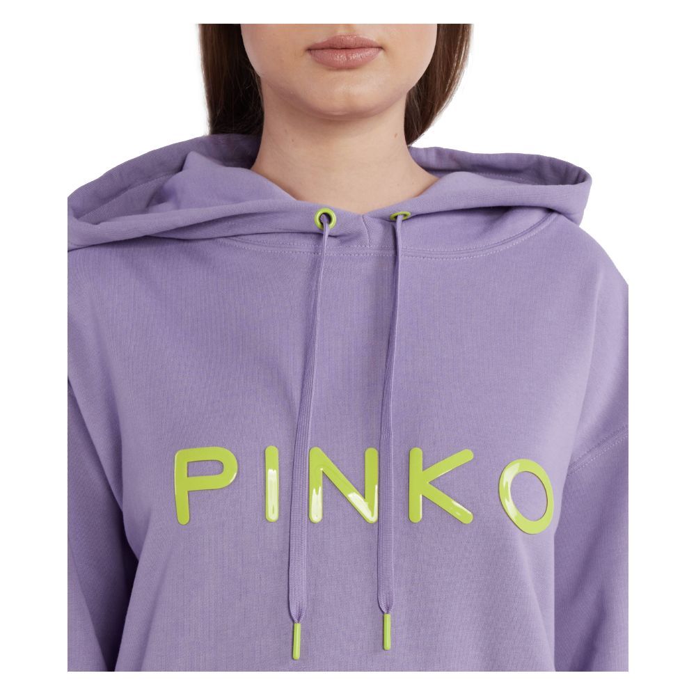 PINKO Purple Cotton Women Sweater with bold logo print and hooded design for trendy casual style.