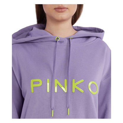 PINKO Purple Cotton Women Sweater with bold logo print and hooded design for trendy casual style.