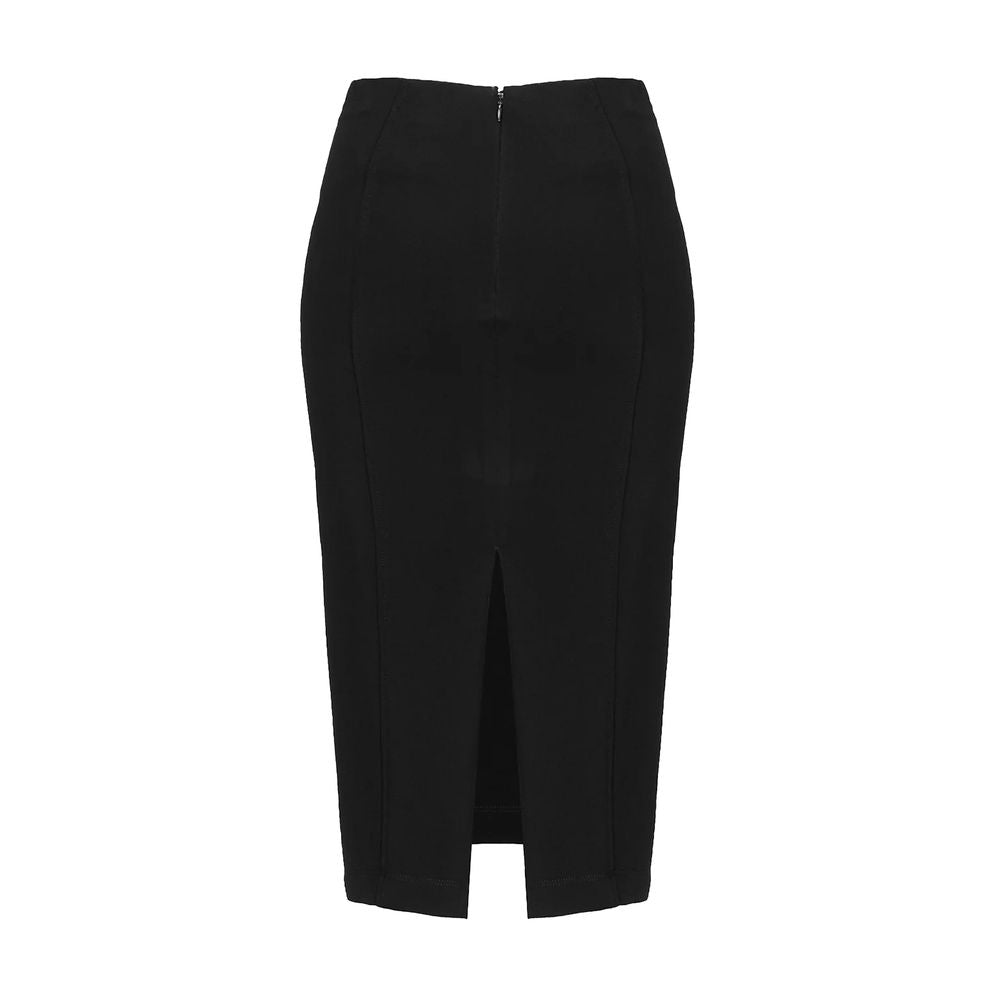 PINKO Black Viscose Skirt slim fit with rear zip closure and slit, made in Italy, stretch technical fabric fashion.