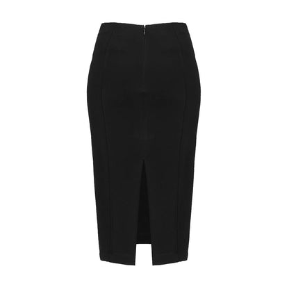 PINKO Black Viscose Skirt slim fit with rear zip closure and slit, made in Italy, stretch technical fabric fashion.
