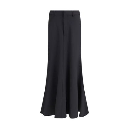 Balenciaga Black Fleece Wool Long Skirt with mid-rise waist and belt loops, featuring a refined AW25 style, 100% fleece wool.