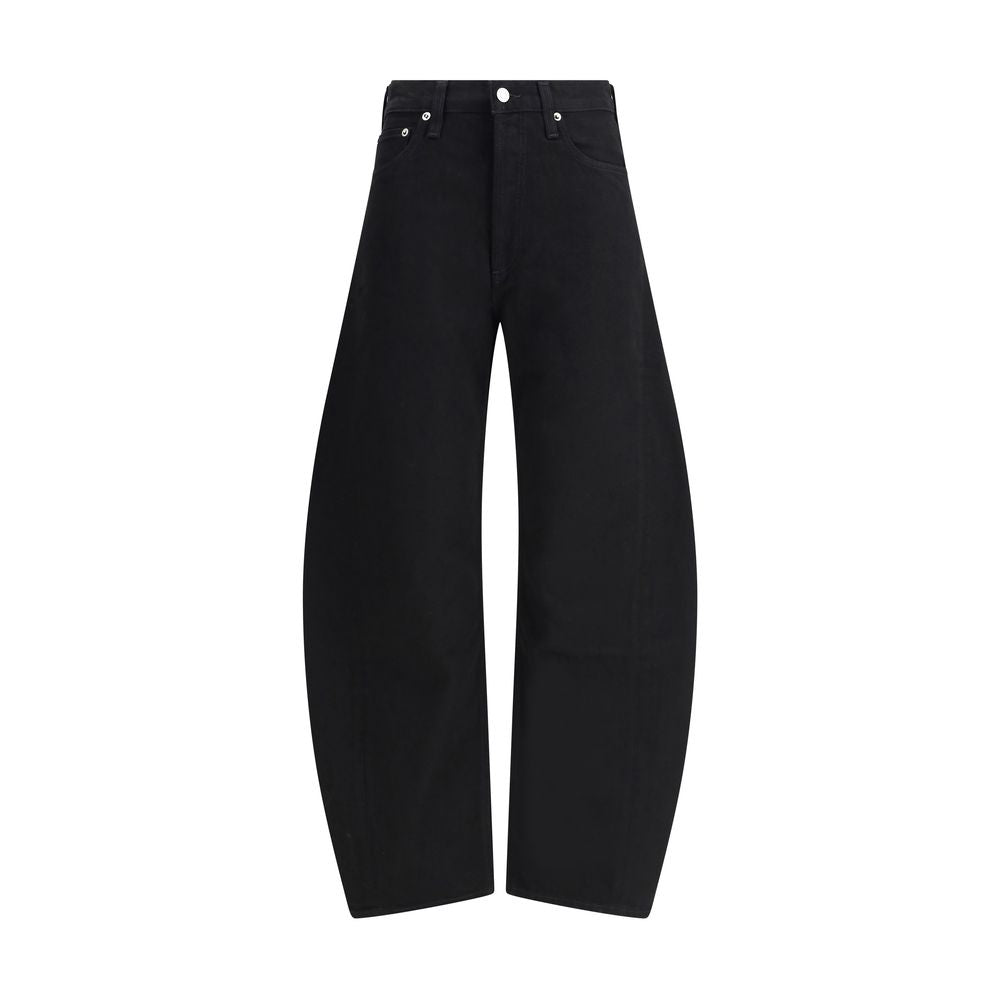 Agolde Black Recycled Cotton High-Waisted Jean with contoured leg and pieced design for a modern tailored look.