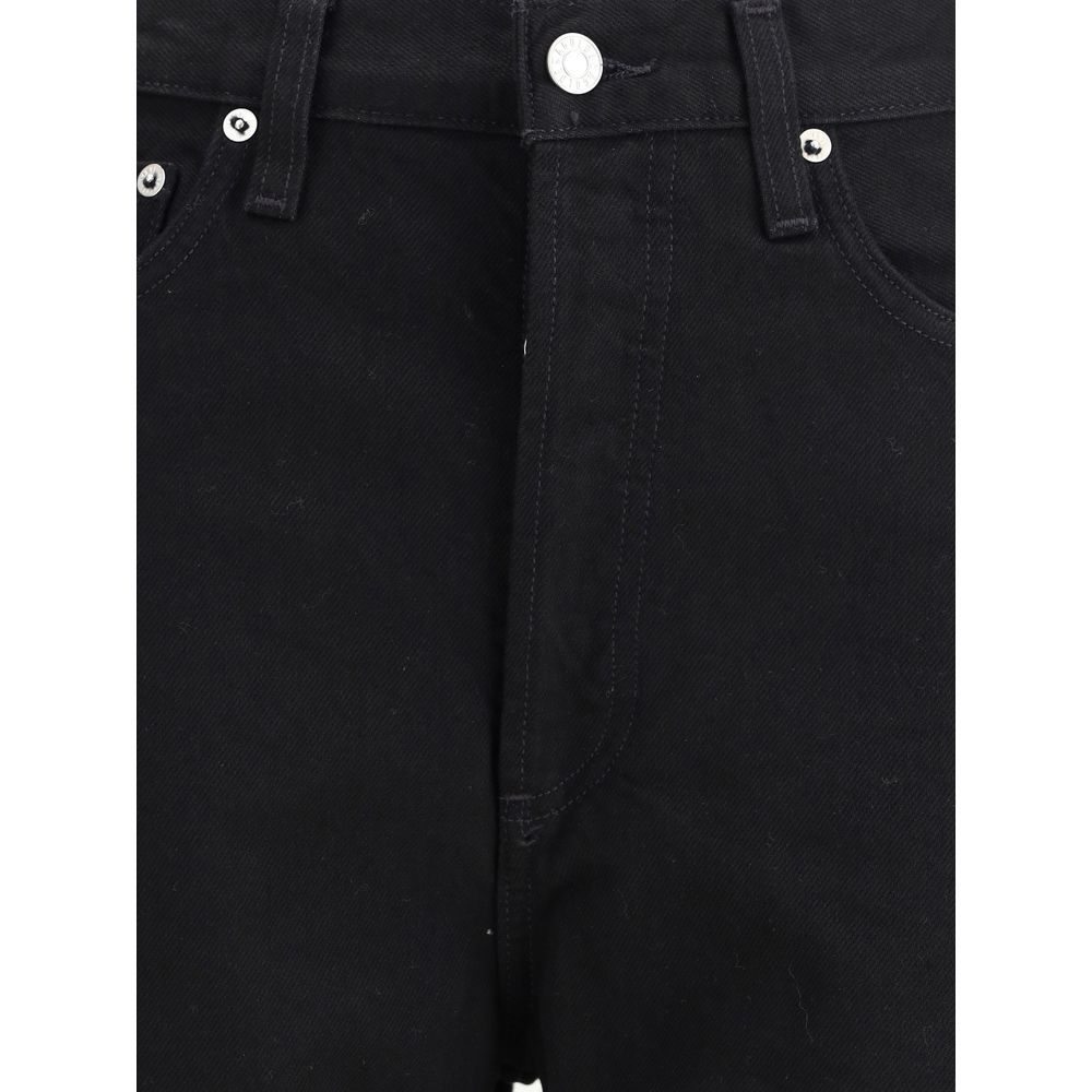 Close-up of Agolde Black Recycled Cotton High-Waisted Jean showing button and pocket details on non-stretch denim.