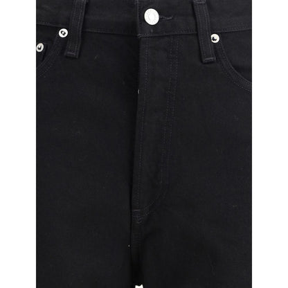 Close-up of Agolde Black Recycled Cotton High-Waisted Jean showing button and pocket details on non-stretch denim.