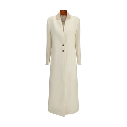 Di Stavnitser White Fleece Wool Coat with structured silhouette, button closure, back slit, and elegant design for AW25 season.