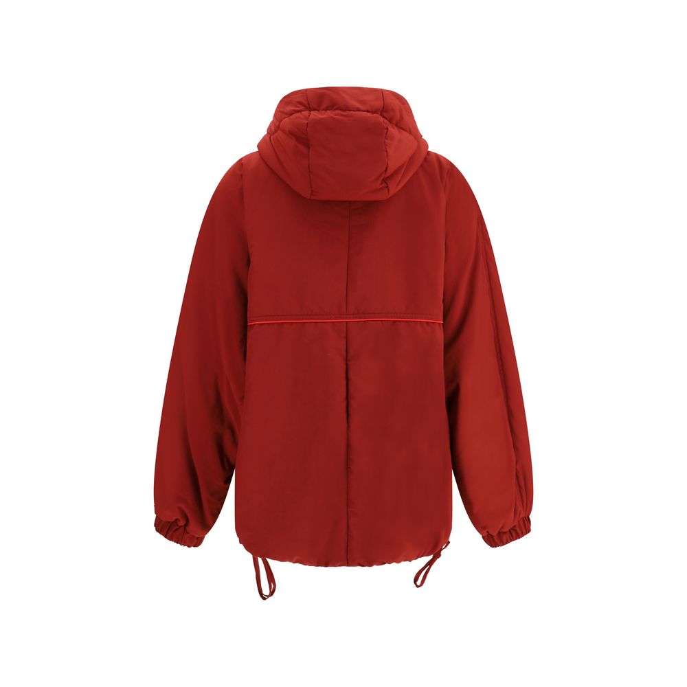MARBELL Red Polyamide Shell Jacket with contrasting hood and adjustable drawstring hem, back view.