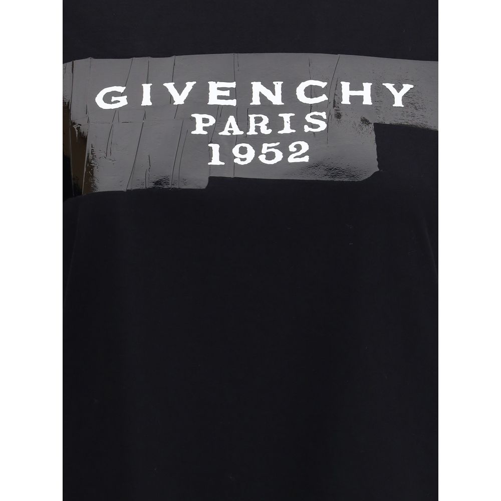 Givenchy Black Cotton T-Shirt with 'GIVENCHY Tape 3D black' print, crew neck, 100% cotton, modern style, front view.