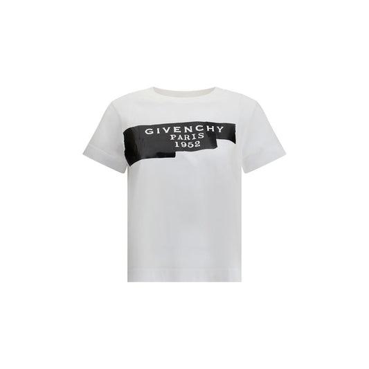 Givenchy White Cotton T-Shirt with a black ‘GIVENCHY Tape 3D’ print on the front, offering a casual and stylish look for AW25 season.