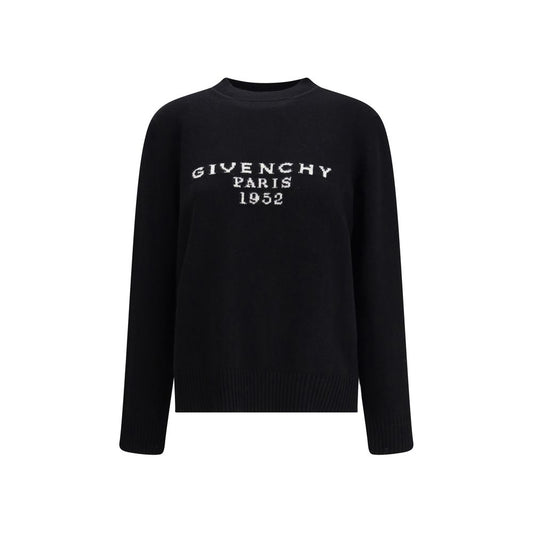 Givenchy Black Wool Sweatshirt with jacquard 'GIVENCHY Paris 1952', ribbed collar, hem, and cuffs, oversized fit; AW25 season