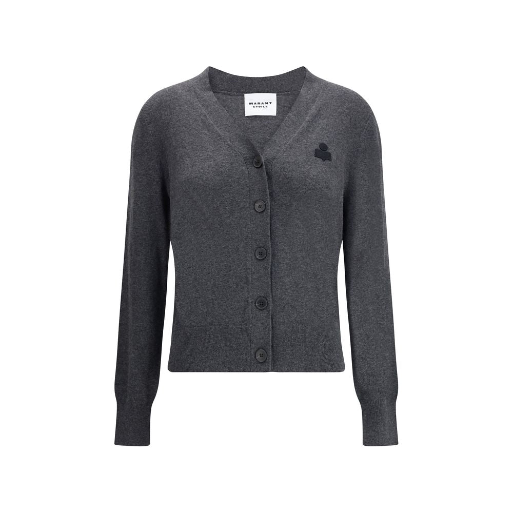 Marant Etoile Gray Cotton Cardigan with V-neckline and front button closure made of 70% cotton and 30% wool, featuring 'Marant' logo.