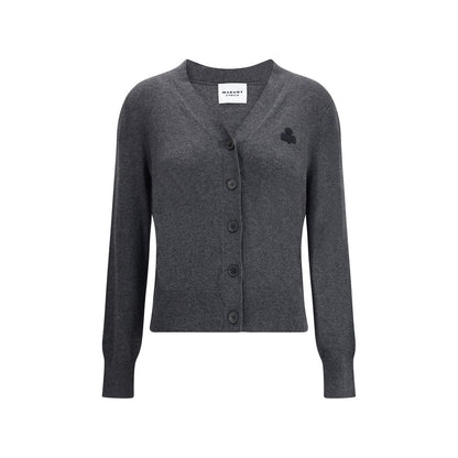 Marant Etoile Gray Cotton Cardigan with V-neckline and front button closure made of 70% cotton and 30% wool, featuring 'Marant' logo.