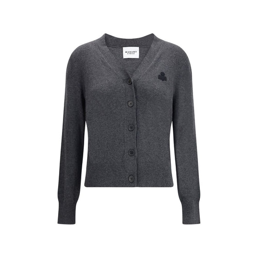 Marant Etoile Gray Cotton Cardigan with V-neckline and front button closure made of 70% cotton and 30% wool, featuring 'Marant' logo.