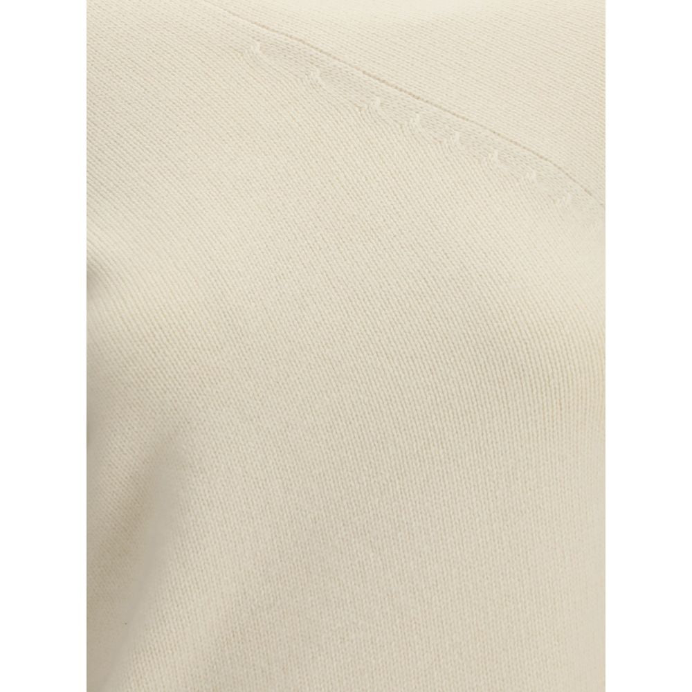 Close-up texture of Di Stavnitser White Cashmere Sweatshirt showcasing wool and cashmere blend with asymmetrical seams.