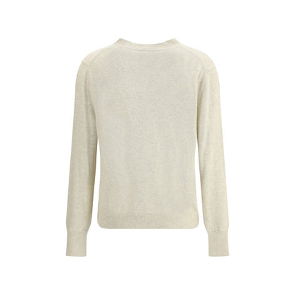 Marant Etoile White Cotton Cardigan with V-neck and long sleeves, back view showing regular fit and logo details.