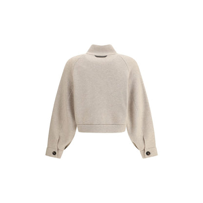Brunello Cucinelli Beige Cashmere Clothing back view, showcasing buttoned cuff detail and oversized fit for AW25 season.