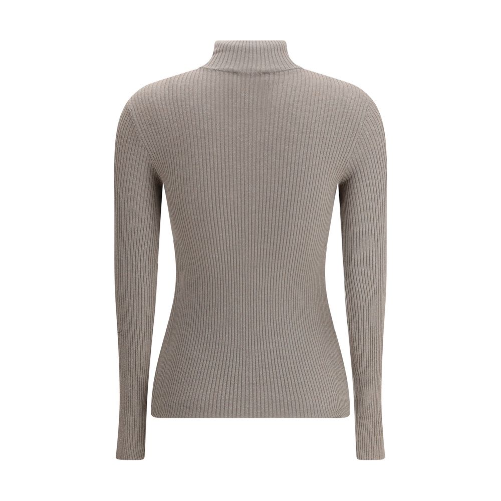 Back view of Brunello Cucinelli Brown Cashmere Sweatshirt with high neck and long sleeves.