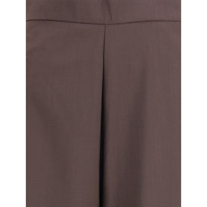 Close-up of Di Stavnitser Brown Fleece Wool Casual Pants showing the layered wide leg design with sophisticated fluid movement.