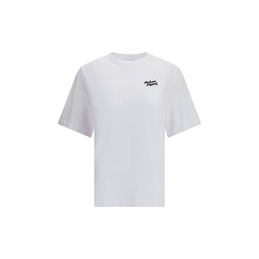 Maison Kitsuné White Cotton T-Shirt with logo, ribbed crew neck, regular fit, and embroidered design, perfect for AW25 season.