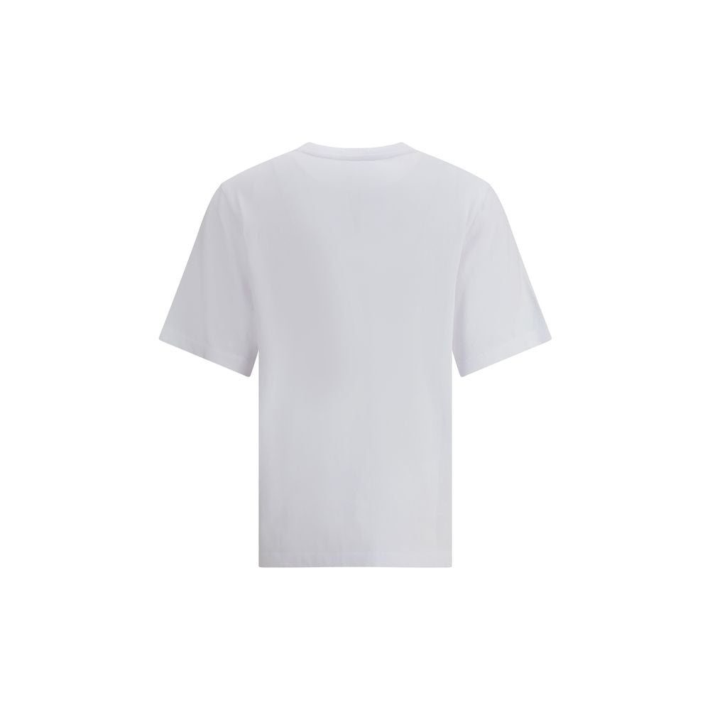 Back view of Maison Kitsuné White Cotton T-Shirt featuring ribbed crew neck and embroidered logo; AW25 collection.