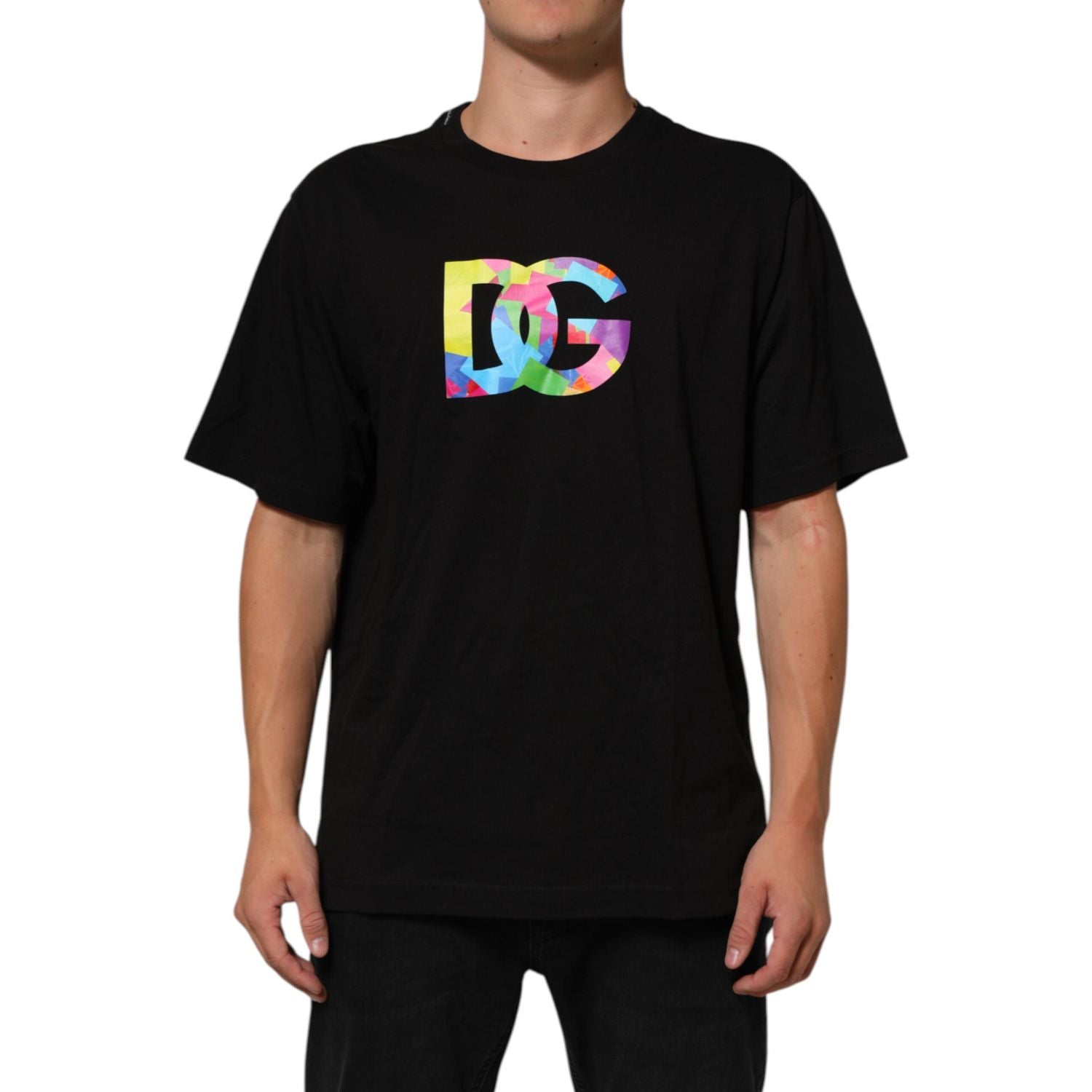 Dolce & Gabbana Black Logo Print Cotton Men Crew Neck T-shirt