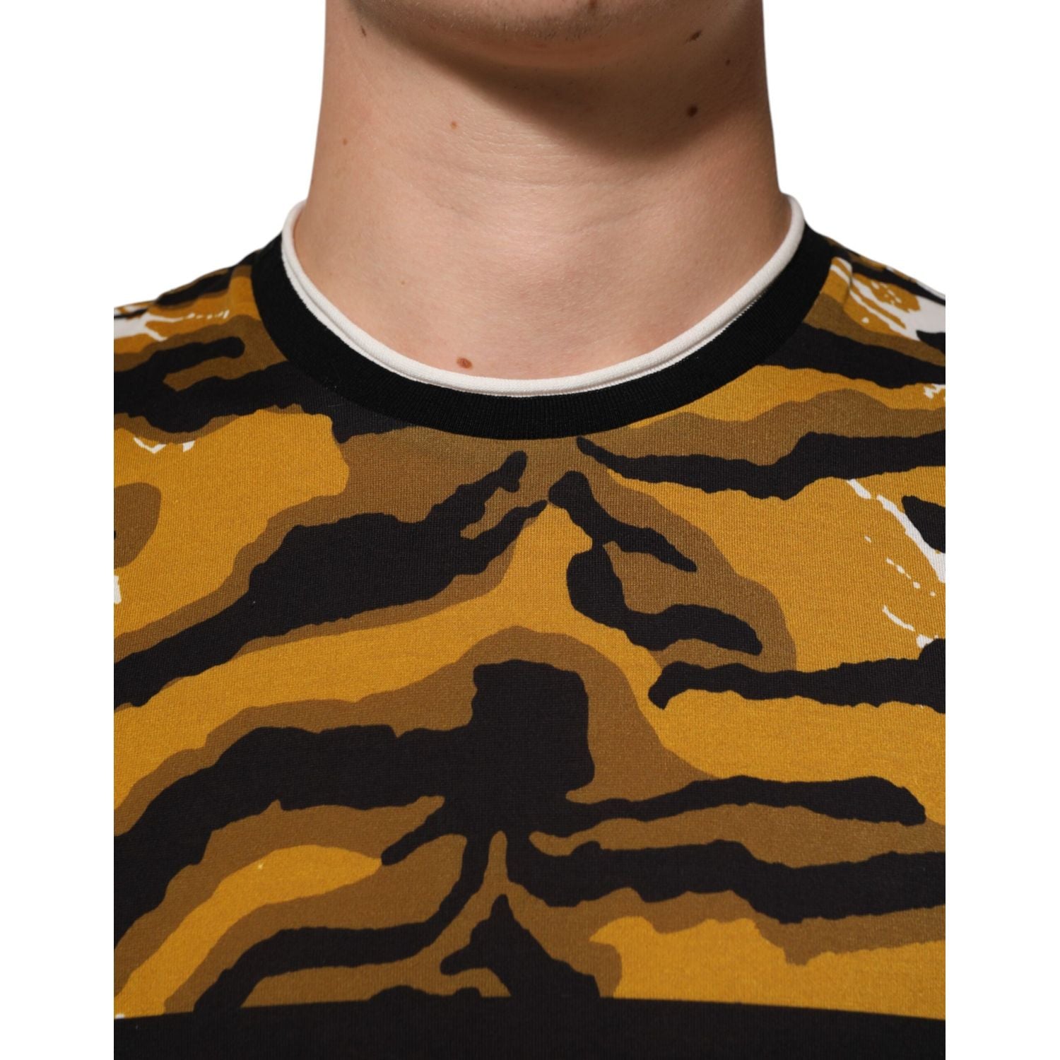 Dolce & Gabbana Multicolor Leopard Palm Leaf Men Crew Neck T-shirt